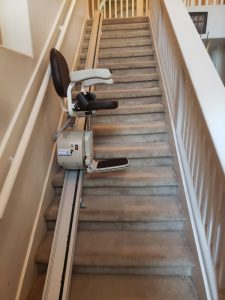 The Pilot Aviator E603 Straight Stairlift with Dark Brown Upholstery Pilot Aviator Brown